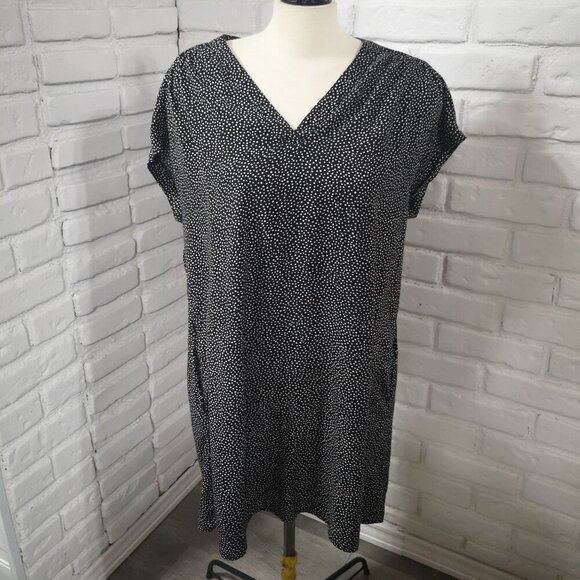 Gap Ladies Size Large Black with White Dots V-neck Dress - Picture 1 of 12